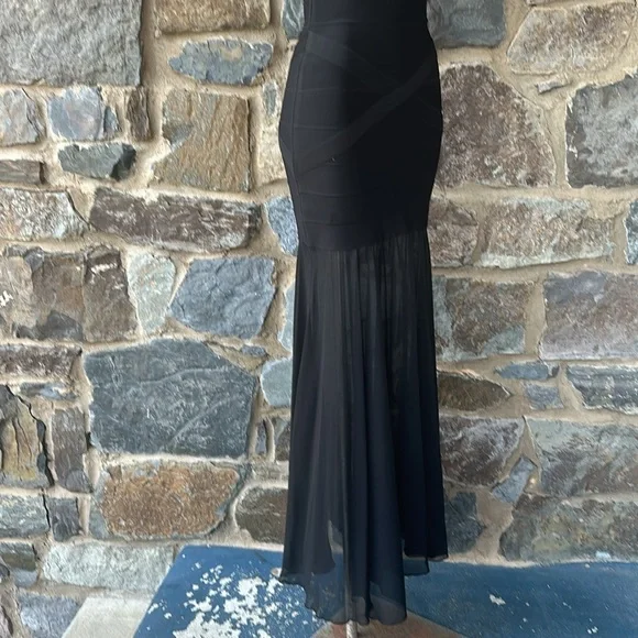 JS Collections Black Strapless Bodycon Gown Bandage Maxi Dress Sheer Size 4 $298 - Picture 6 of 9